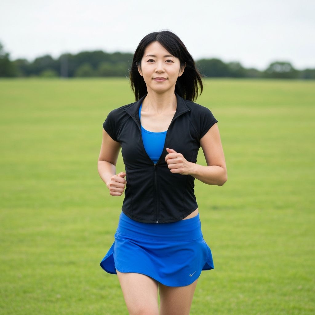 Femme courant en plein air sur un champ vert